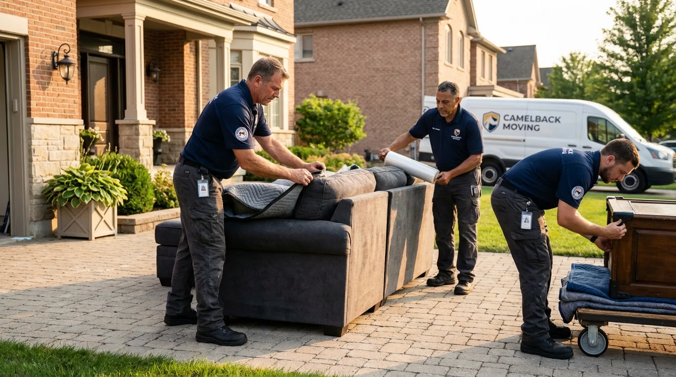 Large estate moving crew wrapping furniture in Fremont, NE